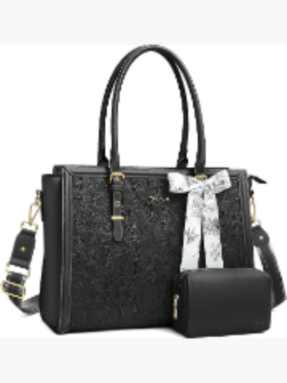 PU Leather Laptop Tote Bag with Silk Scarf & Clutch Purse 17-17.3 inch